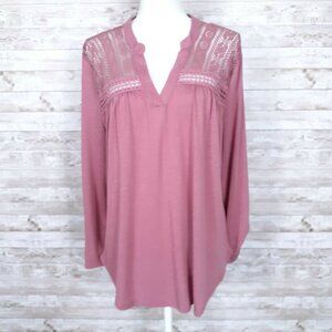 Absolutely Famous Blouse XL Crochet Top Pink 13A